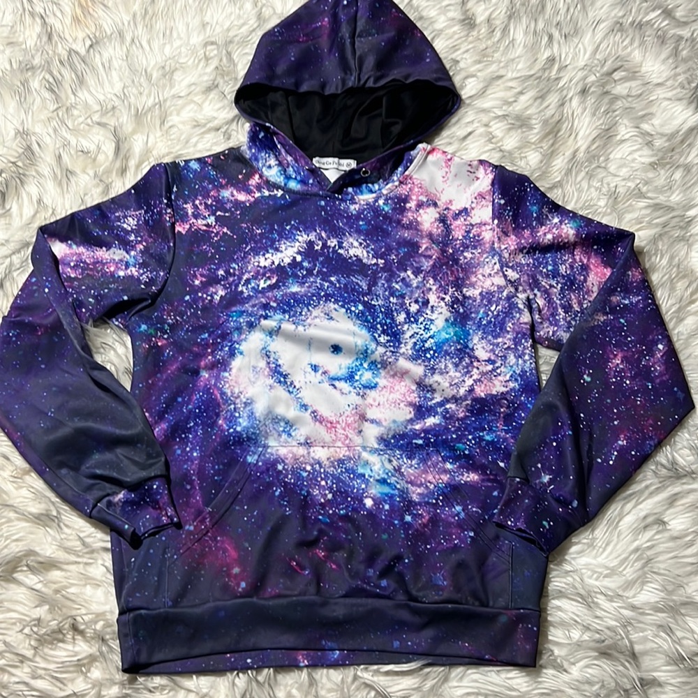 Ding Men Size Medium Purple Galaxy Themed Hoodie Basic Pull Over Polyester